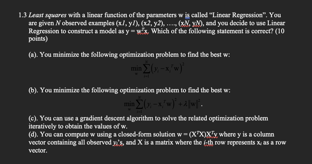 Solved 3 Least squares with a linear function of the | Chegg.com