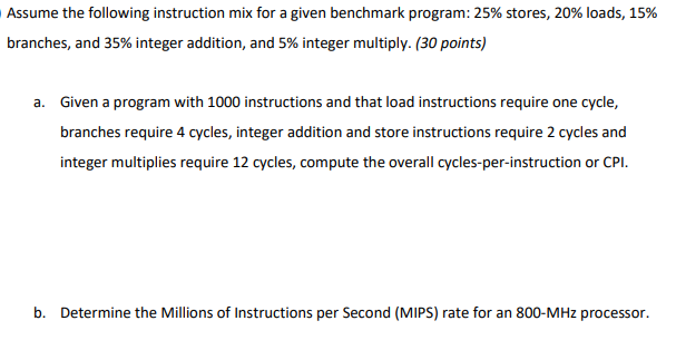 Solved Assume the following instruction mix for a given | Chegg.com