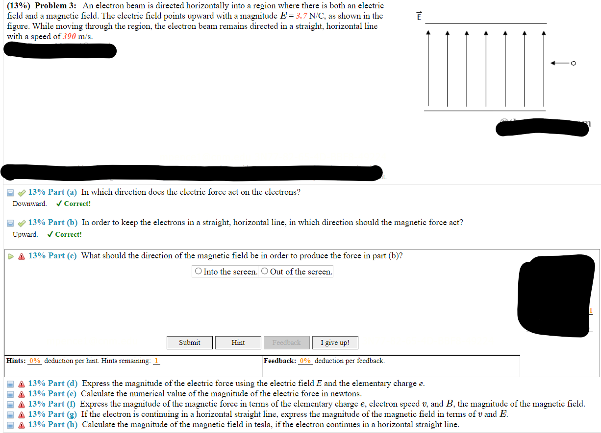 Solved (13%) ﻿Problem 3: An electron beam is directed | Chegg.com
