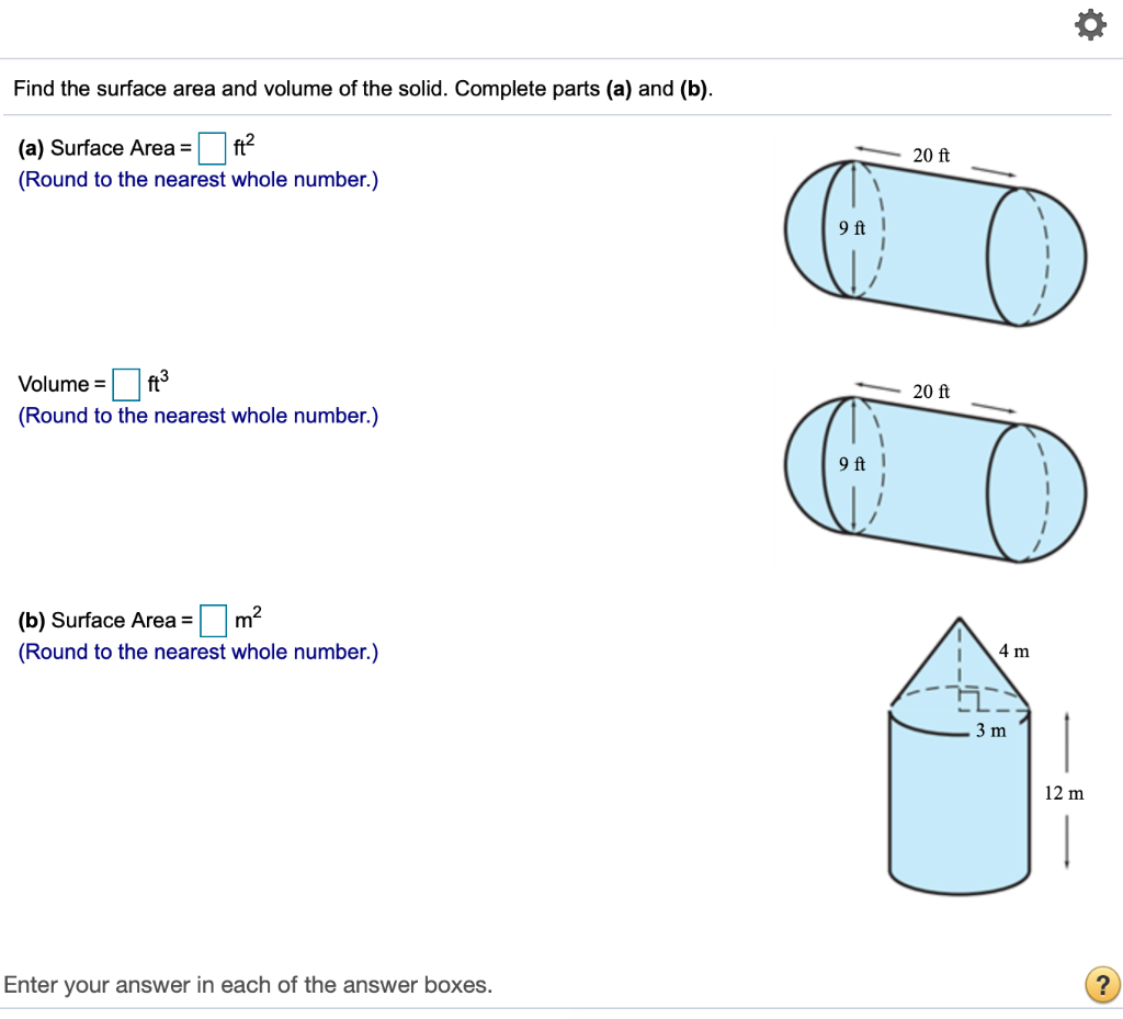 Solved o Find the surface area and volume of the solid. | Chegg.com