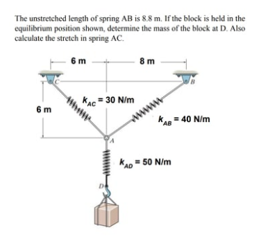 Solved The unstretched length of spring AB is 8.8 m. If the | Chegg.com