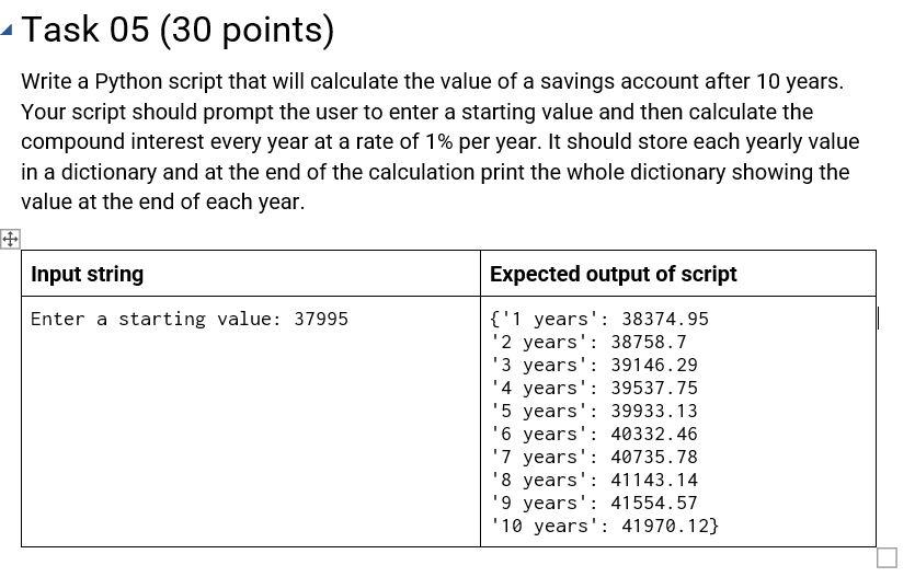 Solved Task 05 (30 points) Write a Python script that will | Chegg.com