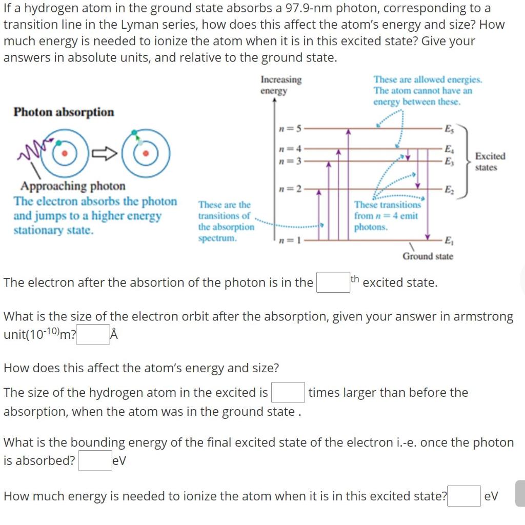 Solved If A Hydrogen Atom In The Ground State Absorbs A | Chegg.com ...