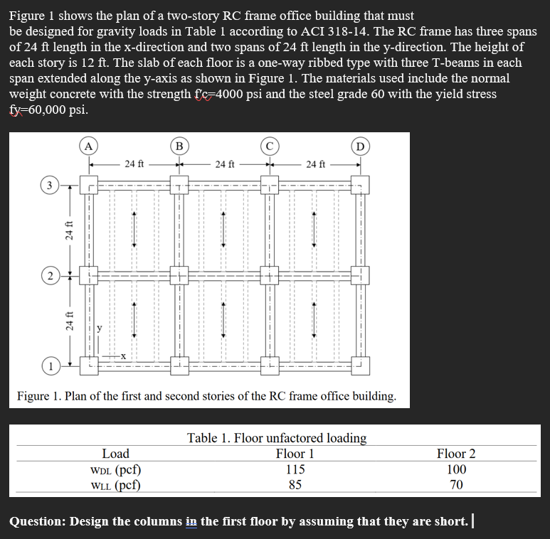 Solved Figure 1 shows the plan of a two-story RC frame | Chegg.com