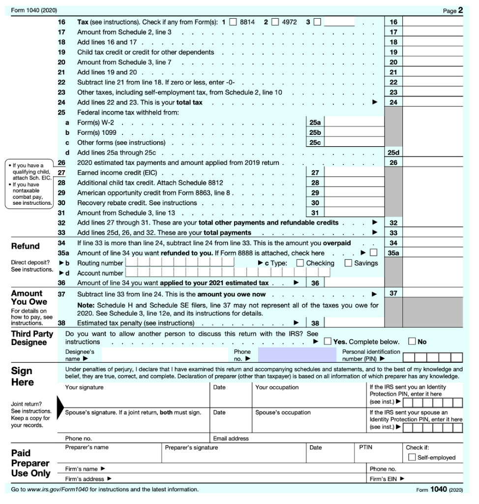 1040 Department Of The Treasury Internal Revenue Chegg Com