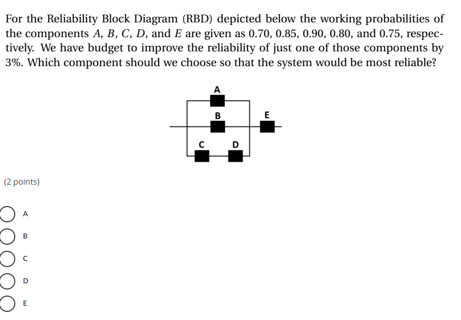 Solved For The Reliability Block Diagram (RBD) Depicted | Chegg.com