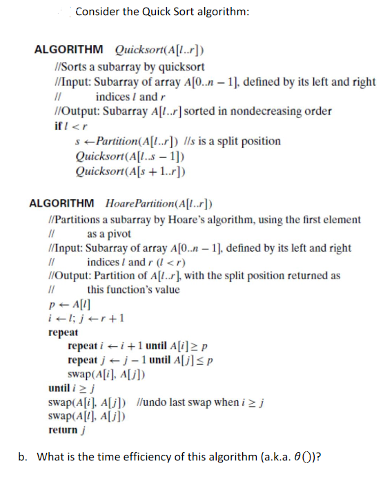 Solved Consider the Quick Sort algorithm: ALGORITHM | Chegg.com