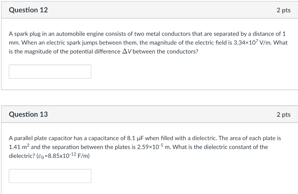 Solved A spark plug in an automobile engine consists of two | Chegg.com