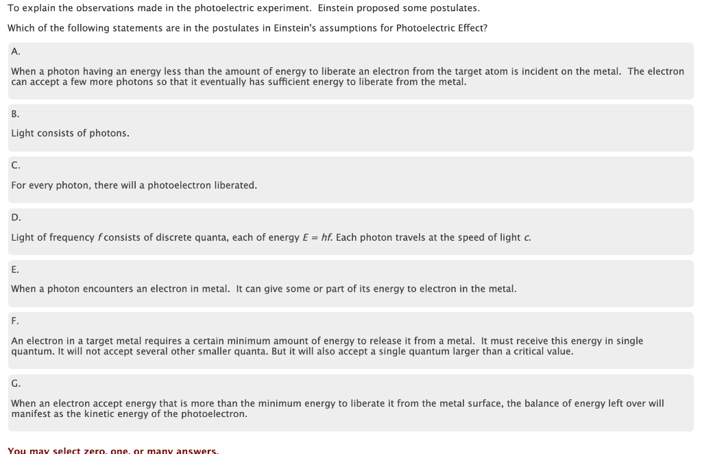 Solved To explain the observations made in the photoelectric | Chegg.com