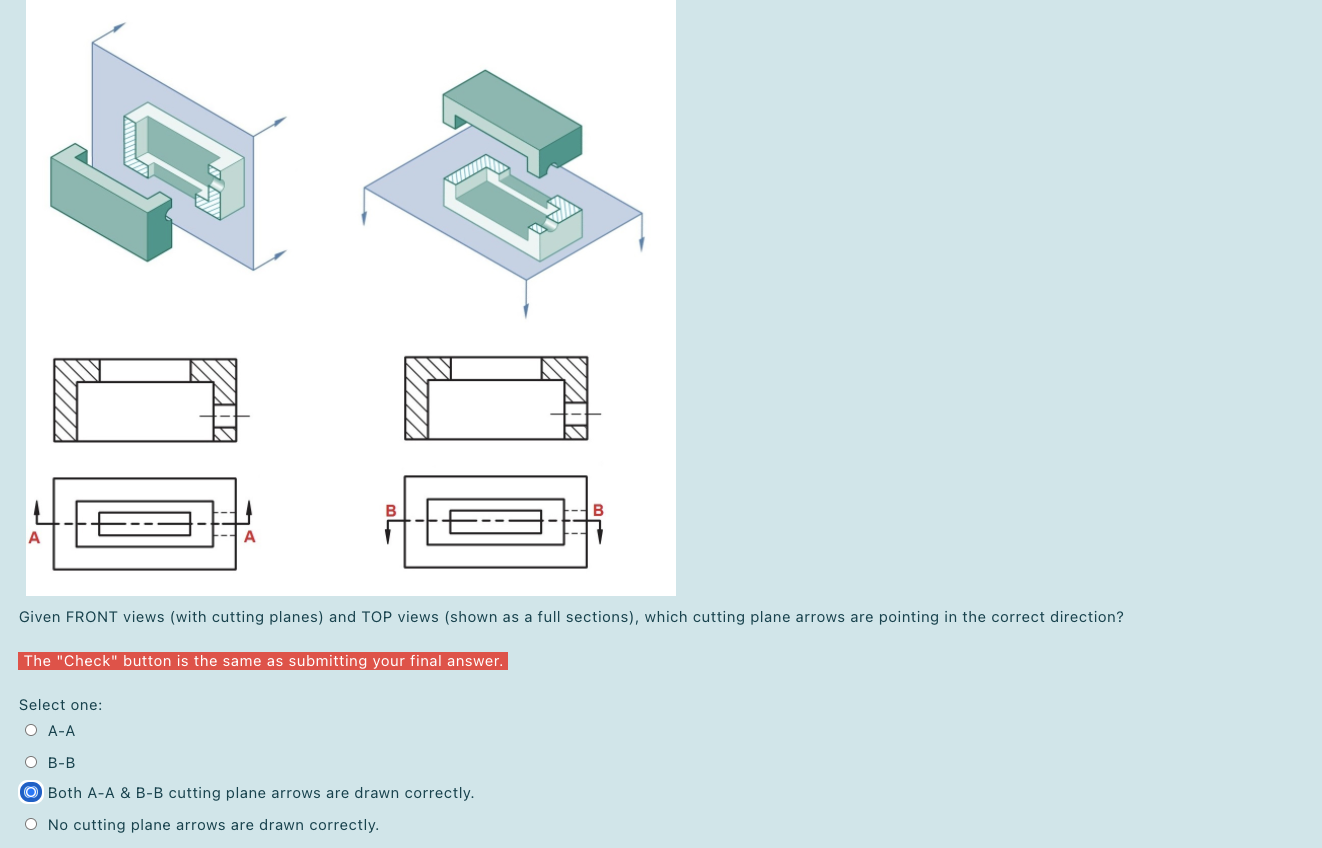 Solved L A Given FRONT views (with cutting planes) and TOP | Chegg.com