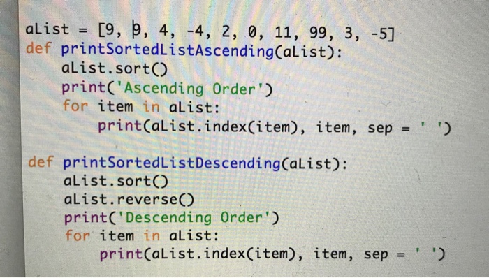 Sorted List Descending Order Python