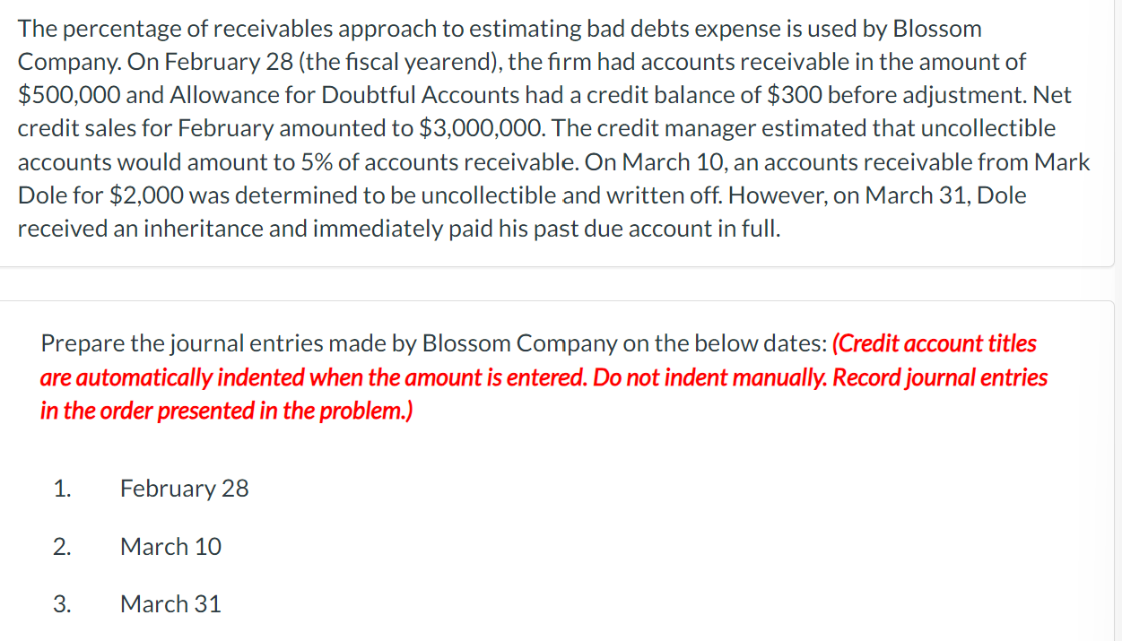 Solved The percentage of receivables approach to estimating | Chegg.com
