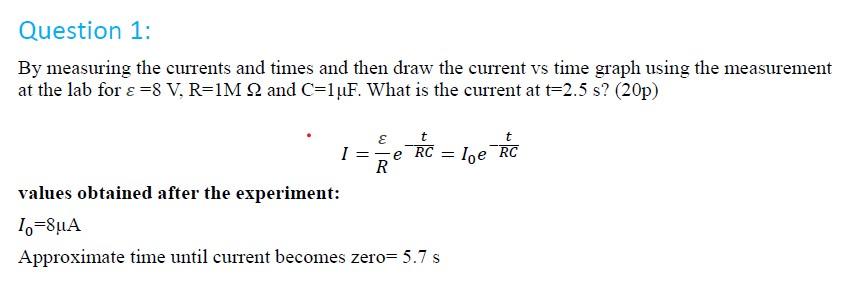 Solved Question 1: By Measuring The Currents And Times And | Chegg.com