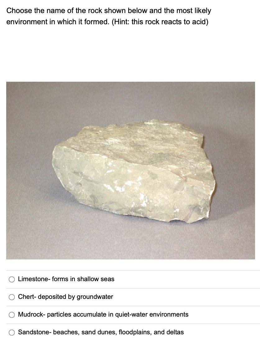 Solved Choose the name of the rock shown below and the most | Chegg.com