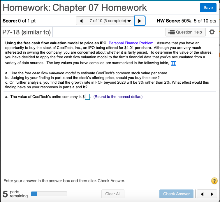 Save Homework: Chapter 07 Homework Score: 0 of 1 pt 7 | Chegg.com