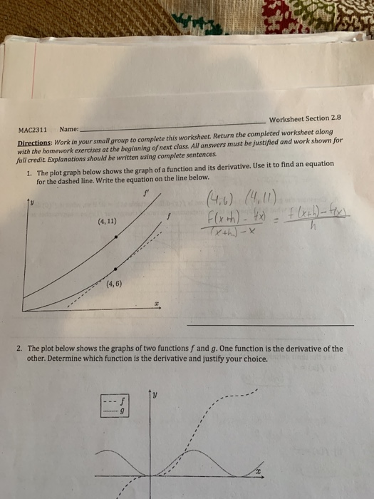 Solved Worksheet Section 2.8 MAC2311 Name: Directions: Work | Chegg.com