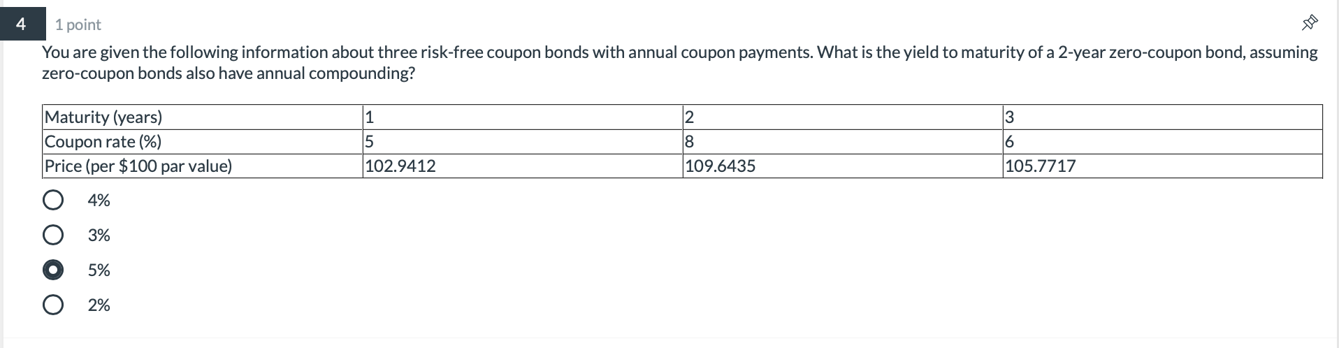 Solved 4 1 point You are given the following information | Chegg.com