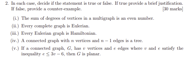 Solved 2. In each case, decide if the statement is true or | Chegg.com