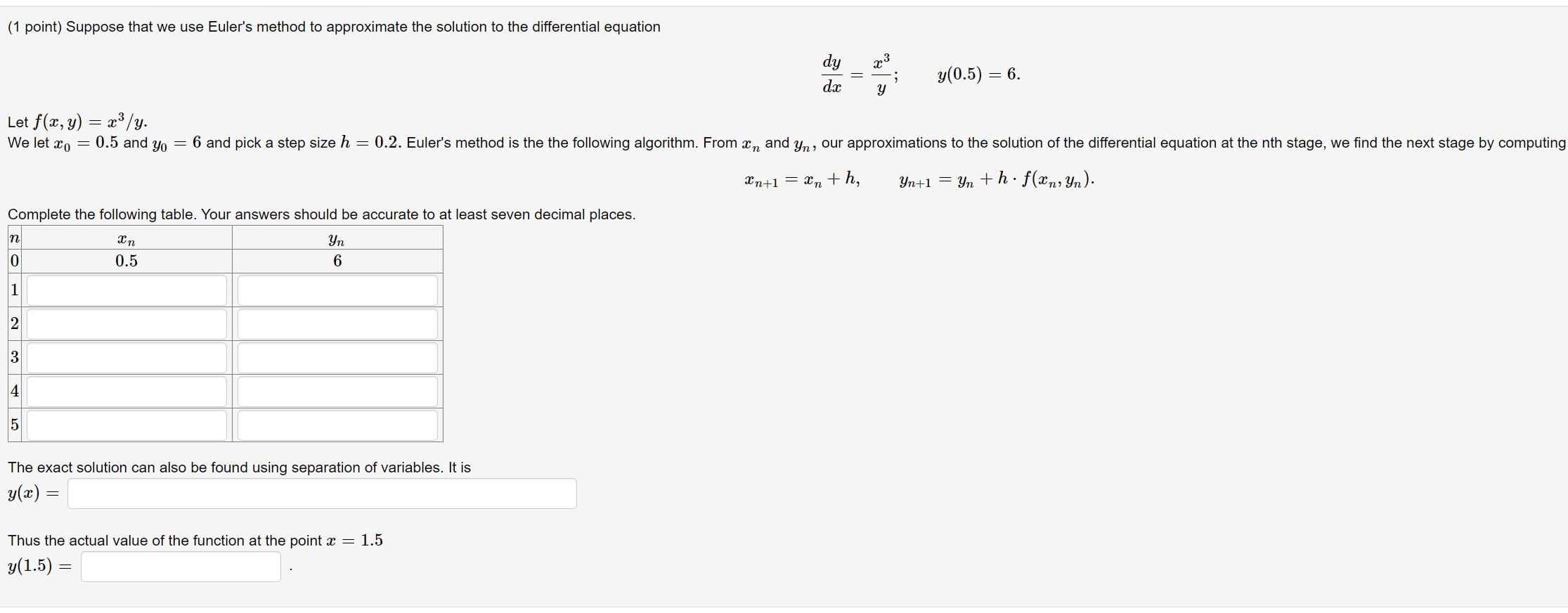 Solved (1 Point) Suppose That We Use Euler's Method To | Chegg.com