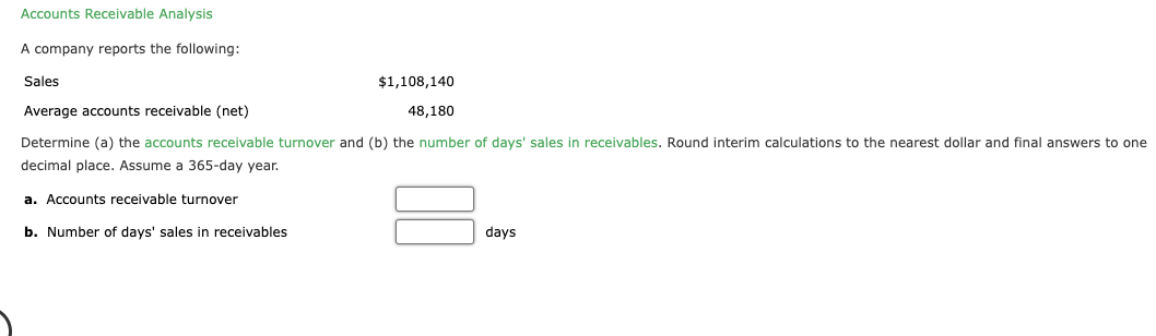 Solved Accounts Receivable Analysis A Company Reports The | Chegg.com