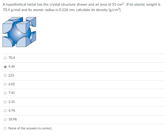 Solved A hypothetical metal has the crystal structure shown | Chegg.com