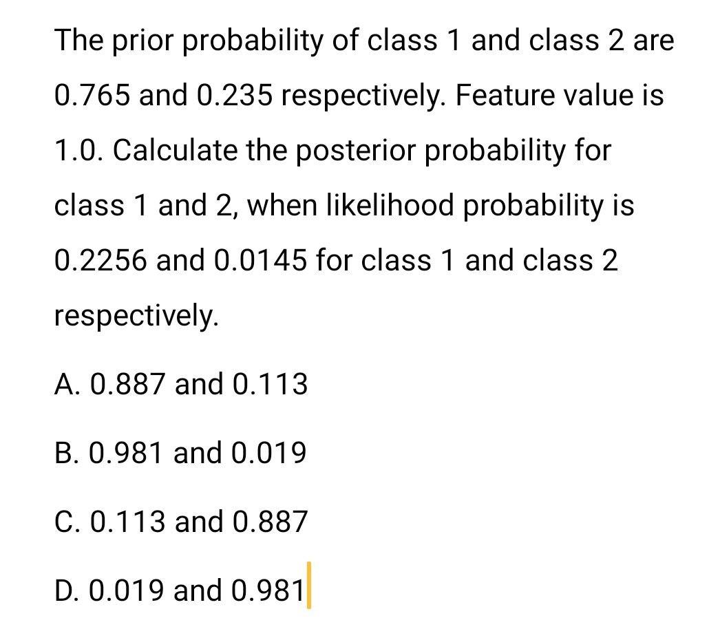 Solved The prior probability of class 1 and class 2 are | Chegg.com