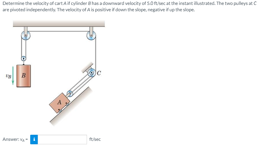 Solved Determine The Velocity Of Cart A If Cylinder B Has A | Chegg.com