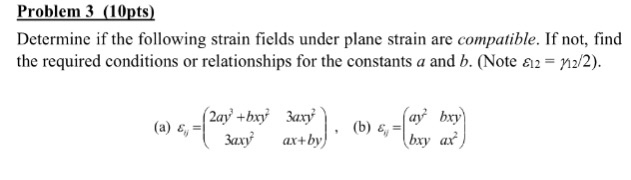 Solved Problem 3 (10pts) Determine if the following strain | Chegg.com