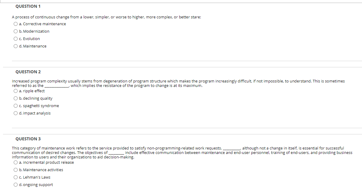 Solved QUESTION 1 A process of continuous change from a | Chegg.com