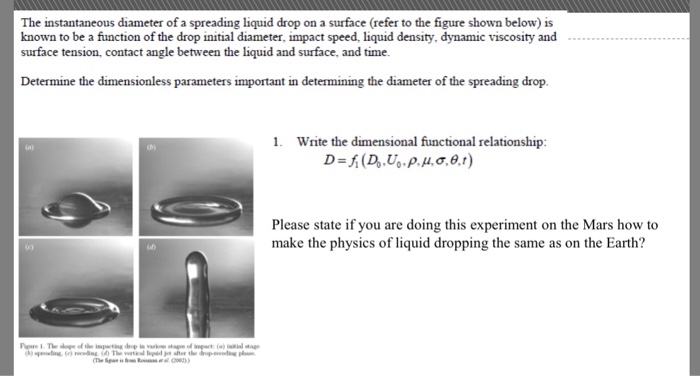 Solved The instantaneous diameter of a spreading liquid drop | Chegg.com