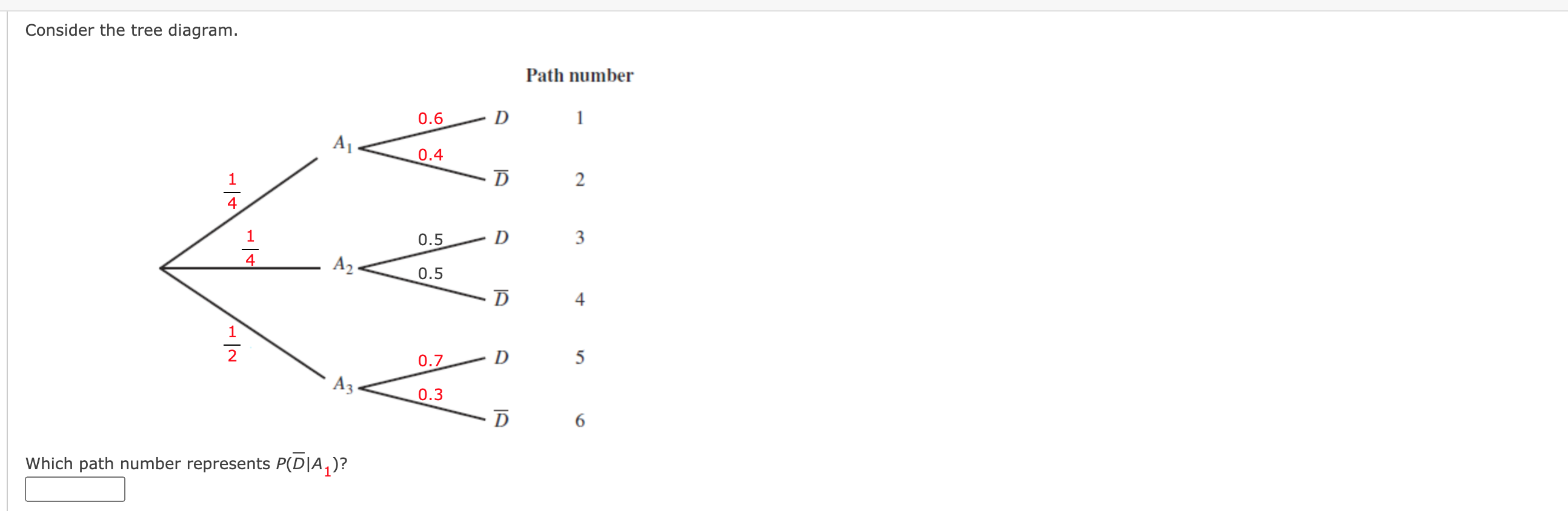 Solved Consider the tree diagram. Path number 0.6 D 1 A1 0.4 | Chegg.com