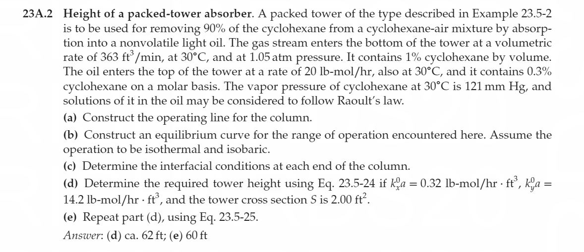 23A.2 Height of a packed-tower absorber. A packed | Chegg.com
