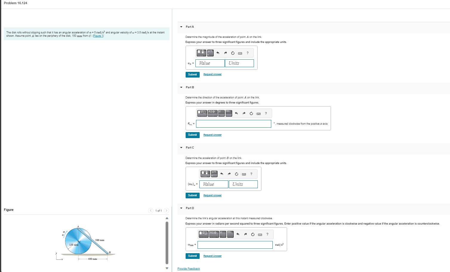 Solved The disk rolls without slipping such that it has an | Chegg.com