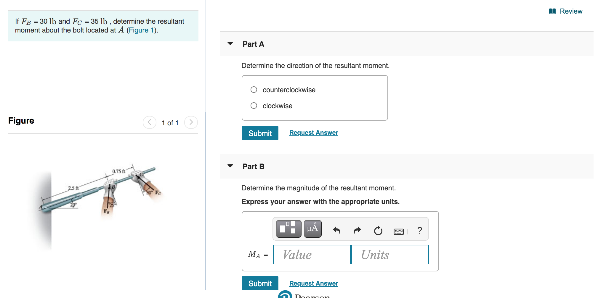 Solved I Review If FB = 30 lb and Fc = 35 lb , determine the | Chegg.com