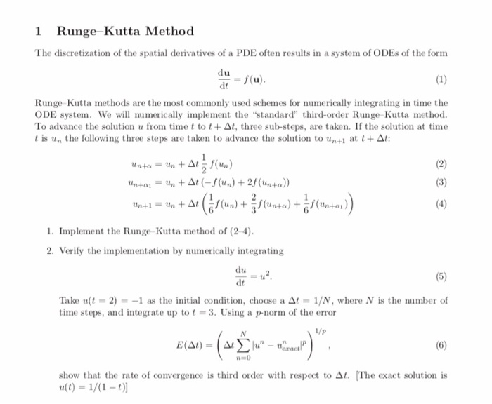 Solved 1 RungeKutta Method The discretization of the