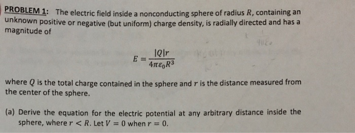 Solved The electric field inside a nonconducting sphere of | Chegg.com