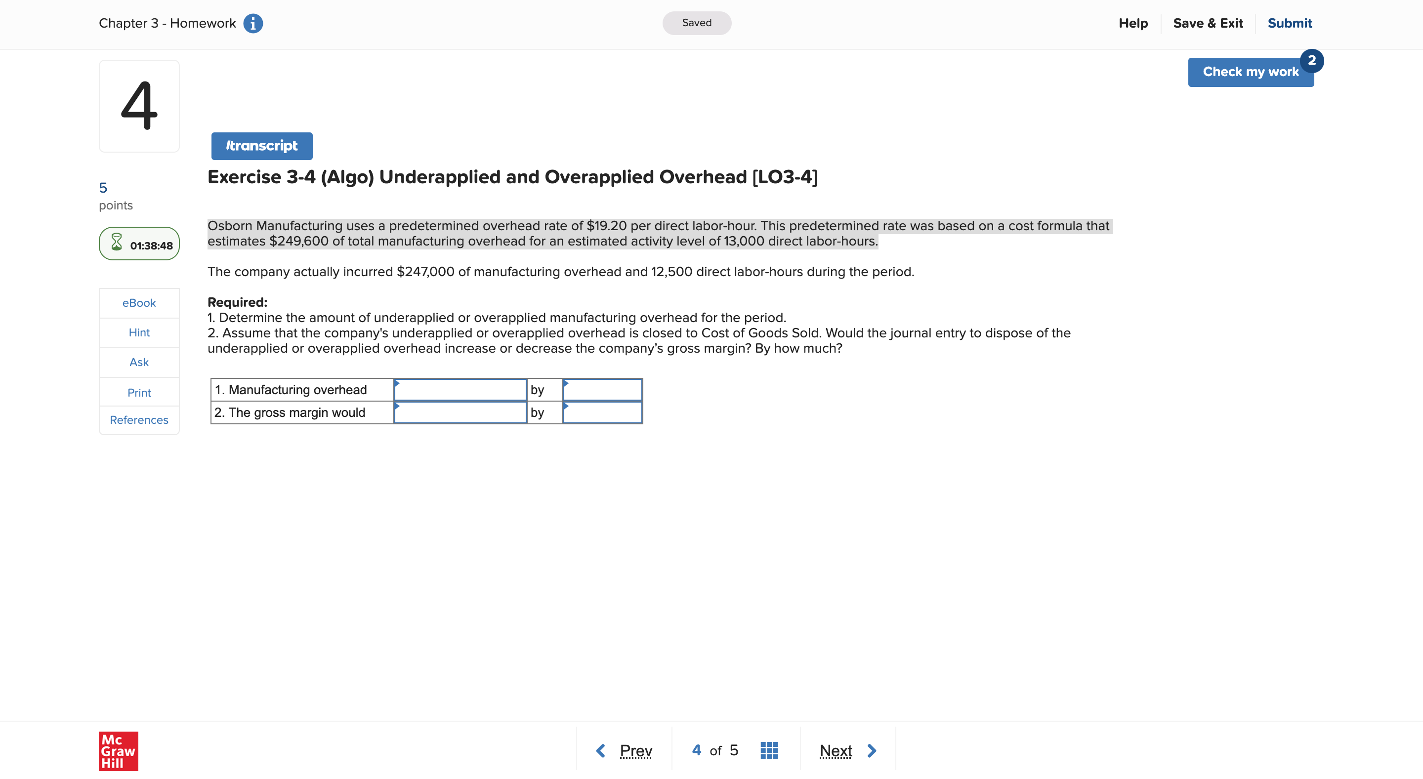 Solved exercise 3 4 algo underapplied and overapplied chegg