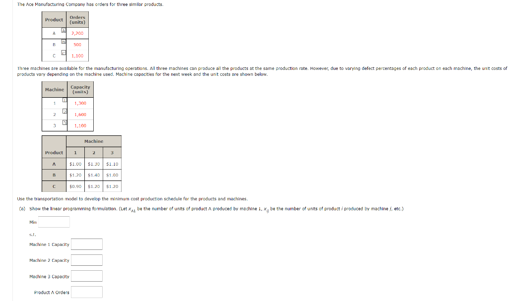 Solved The Ace Manufacturing Company has orders for three | Chegg.com