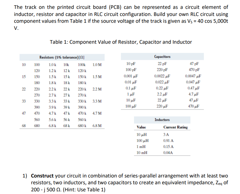 The track on the printed circuit board (PCB) can be represented as a circuit element of inductor, resistor and capacitor in R