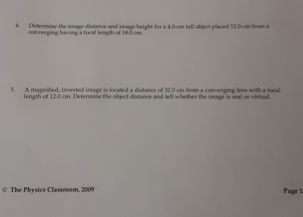 Solved 4. Determine the image distance and image height for | Chegg.com