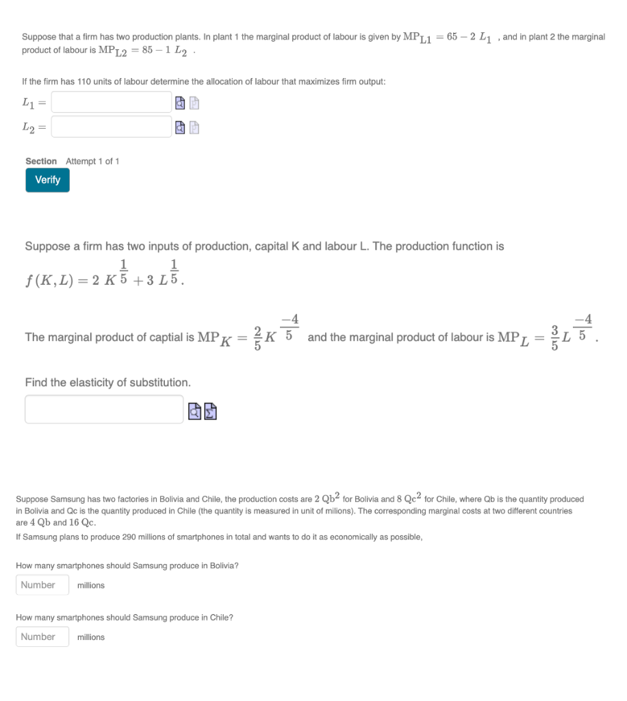 Solved Suppose that a firm has two production plants. In | Chegg.com
