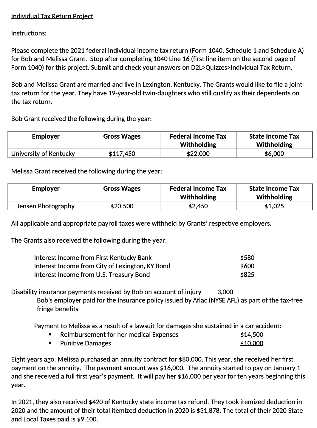 Individual Tax Return Project Instructions Please