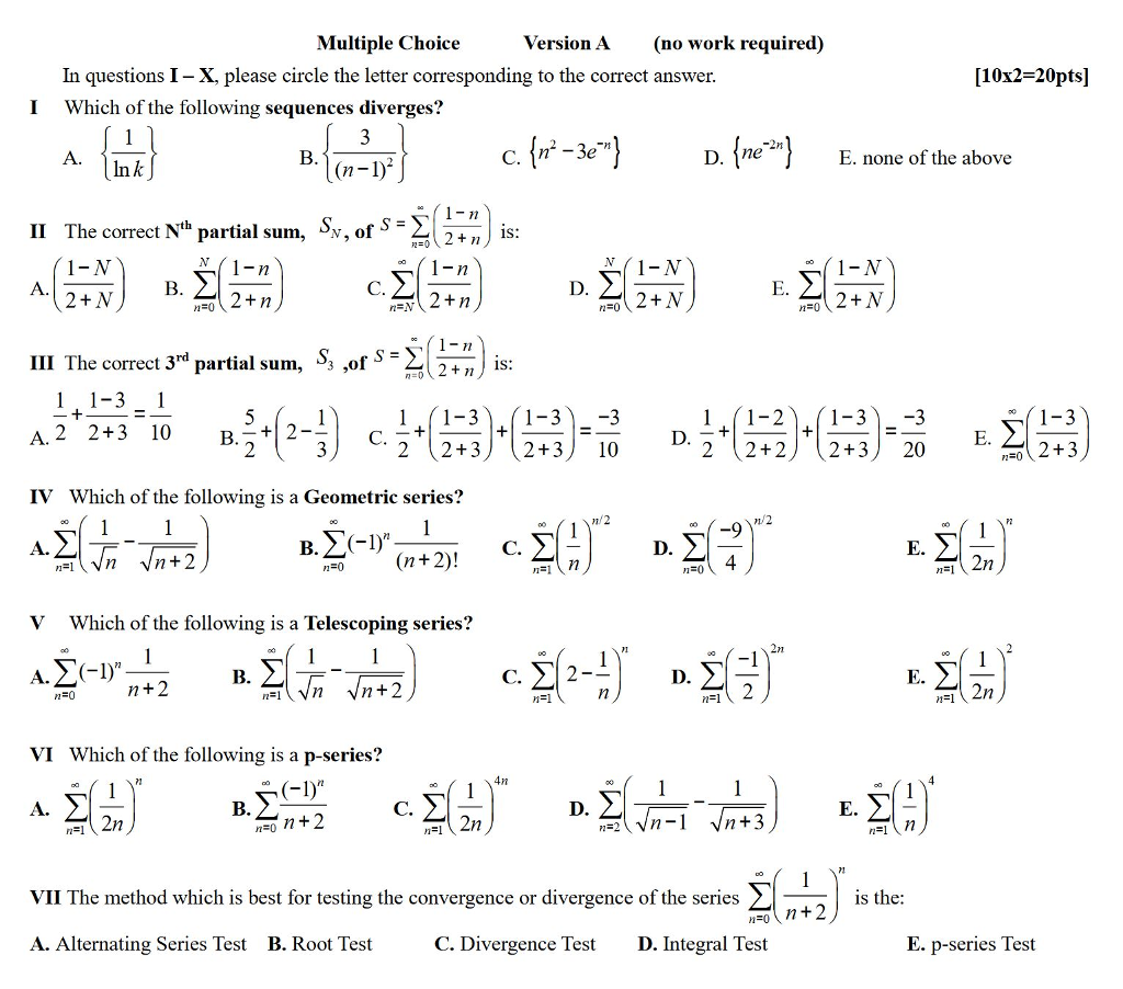 Solved Multiple Choice Version A (no work required) In | Chegg.com