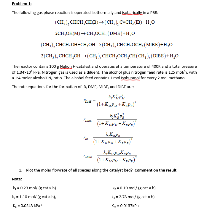 Problem 1 The Following Gas Phase Reaction Is Chegg Com