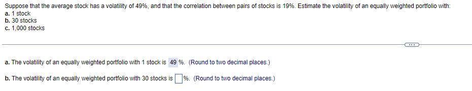 Solved Suppose that the average stock has a volatility of | Chegg.com