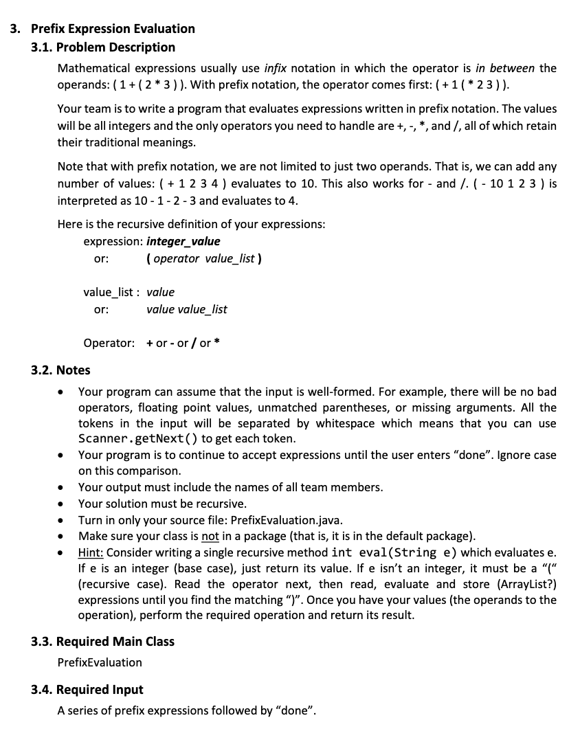 3. Prefix Expression Evaluation 3.1. Problem | Chegg.com