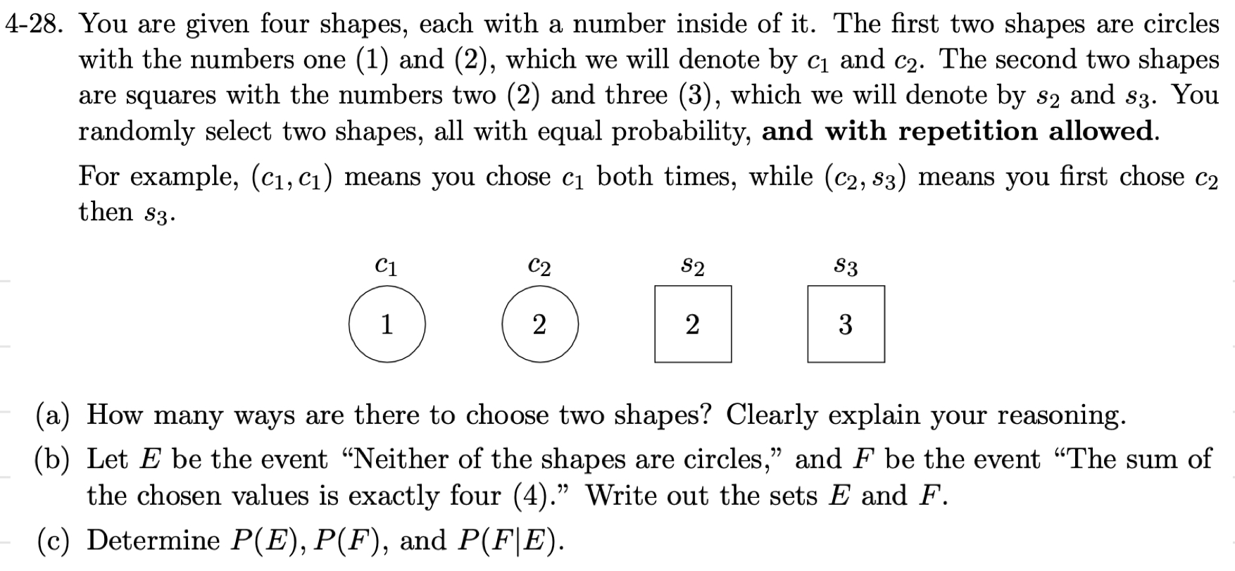 Solved 4-28. ﻿You are given four shapes, each with a number | Chegg.com