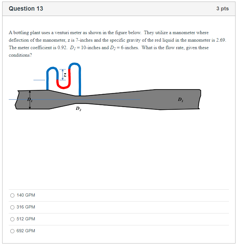 Solved A bottling plant uses a venturi meter as shown in the | Chegg.com