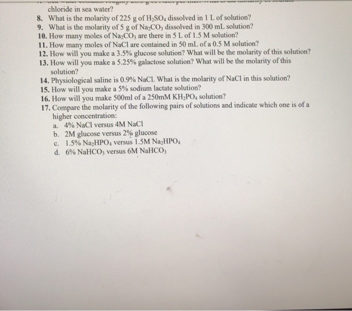 Solved chloride in sea water? 8. What is the molarity of 225 | Chegg.com
