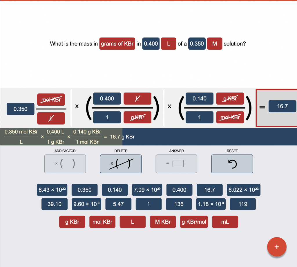 Solved 0.350 0.350 mol KBr L What is the mass in grams of